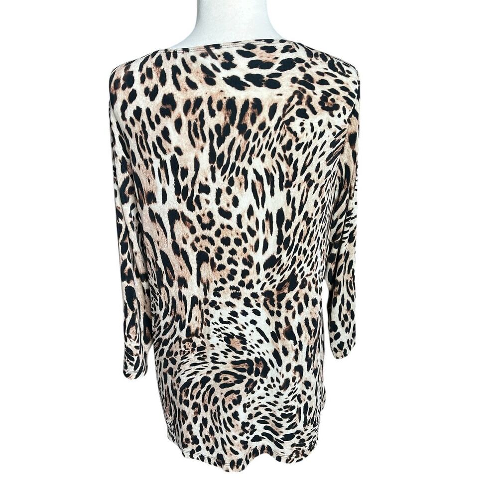 Chico's Travelers 2 Leopard Animal Print Tunic 3/4 Sleeve Slinky Travel (12/14) - Picture 3 of 12
